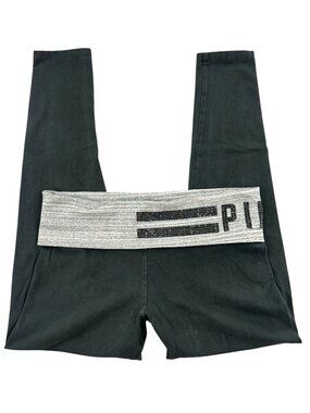 Rare Vintage Y2K VS PINK Foldover Grey & Black Rhinestone Bling Leggings